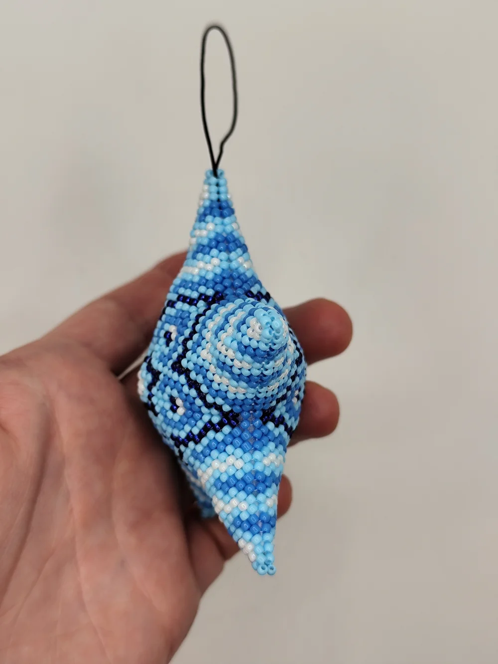 Handmade Blue Beaded Star Ornament - Holiday Decoration